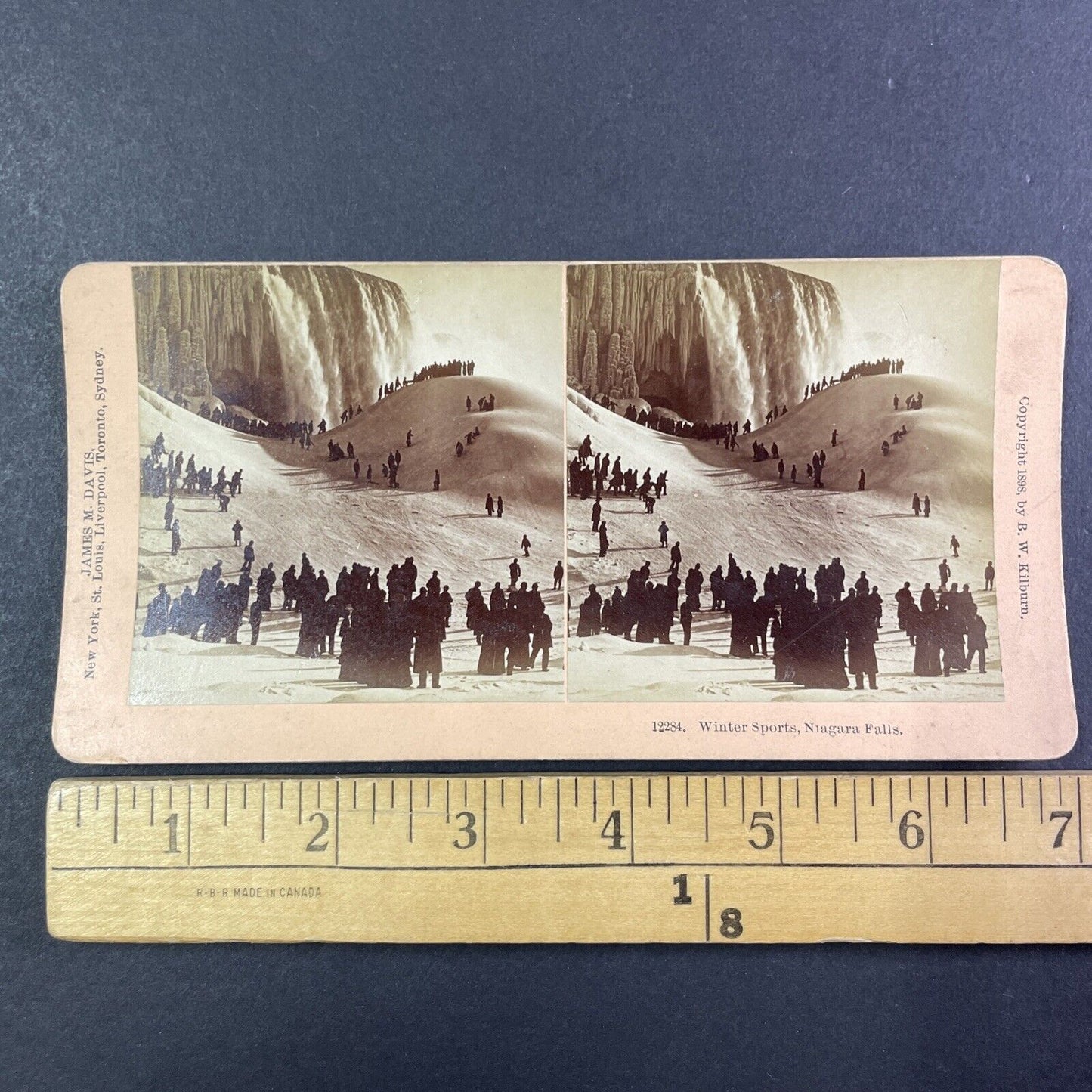 Sledding and Skiing at Base of Niagara Falls Stereoview Antique c1898 Y1869