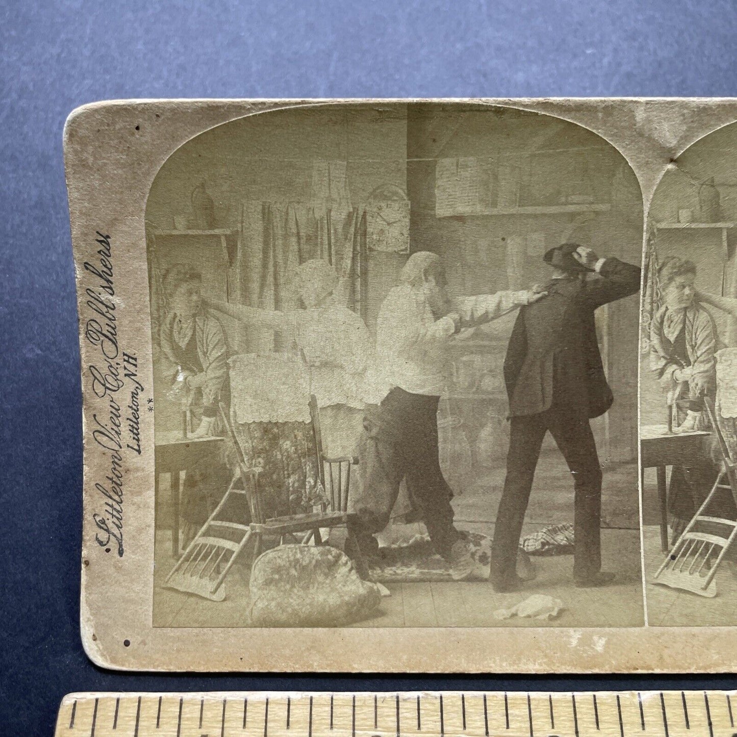 Antique 1888 Lovers Interrupted By Parents Stereoview Photo Card P2420