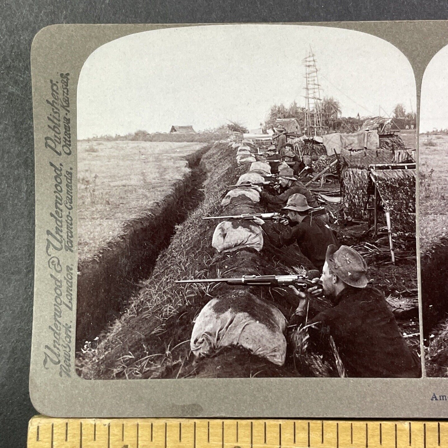 American Sharpshooters Infantry Stereoview Contact Line Antique c1899 X2736