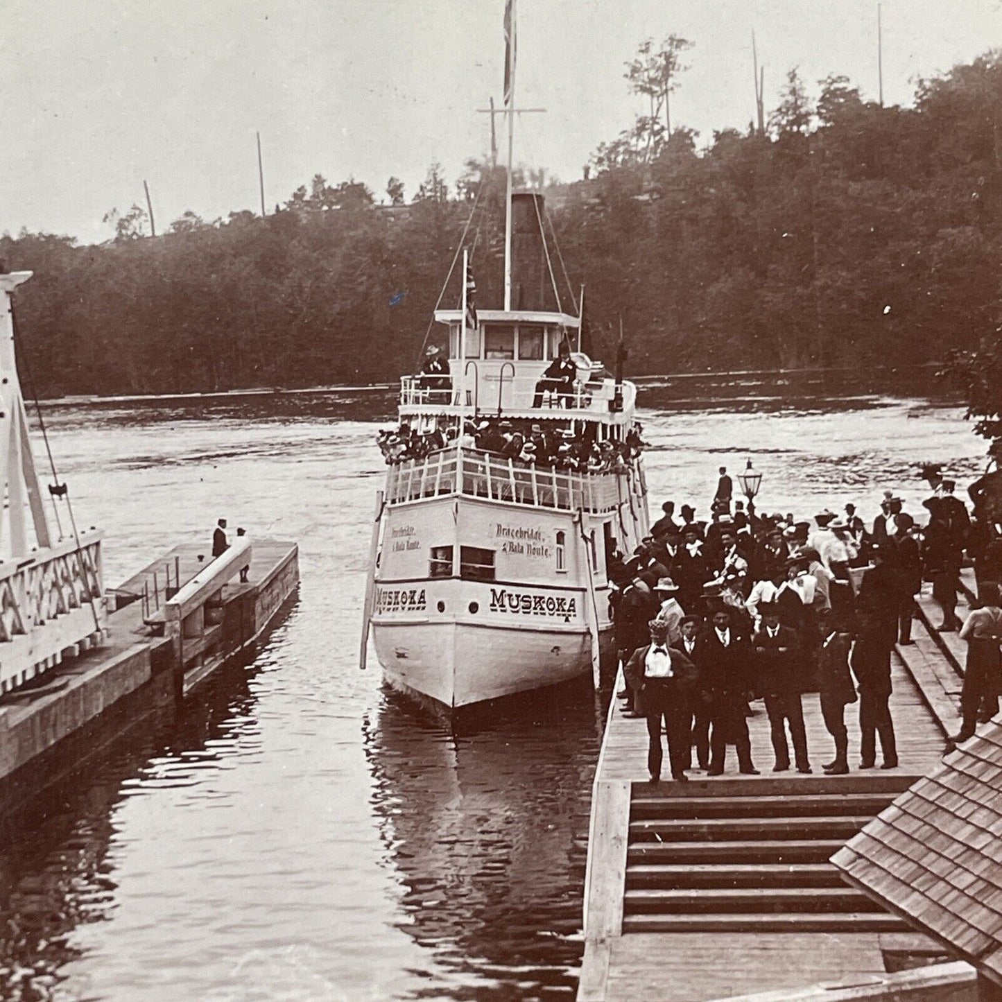 Lake Rosseau Steamer Stereoview Port Carling Ontario Canada Antique c1899 Y477