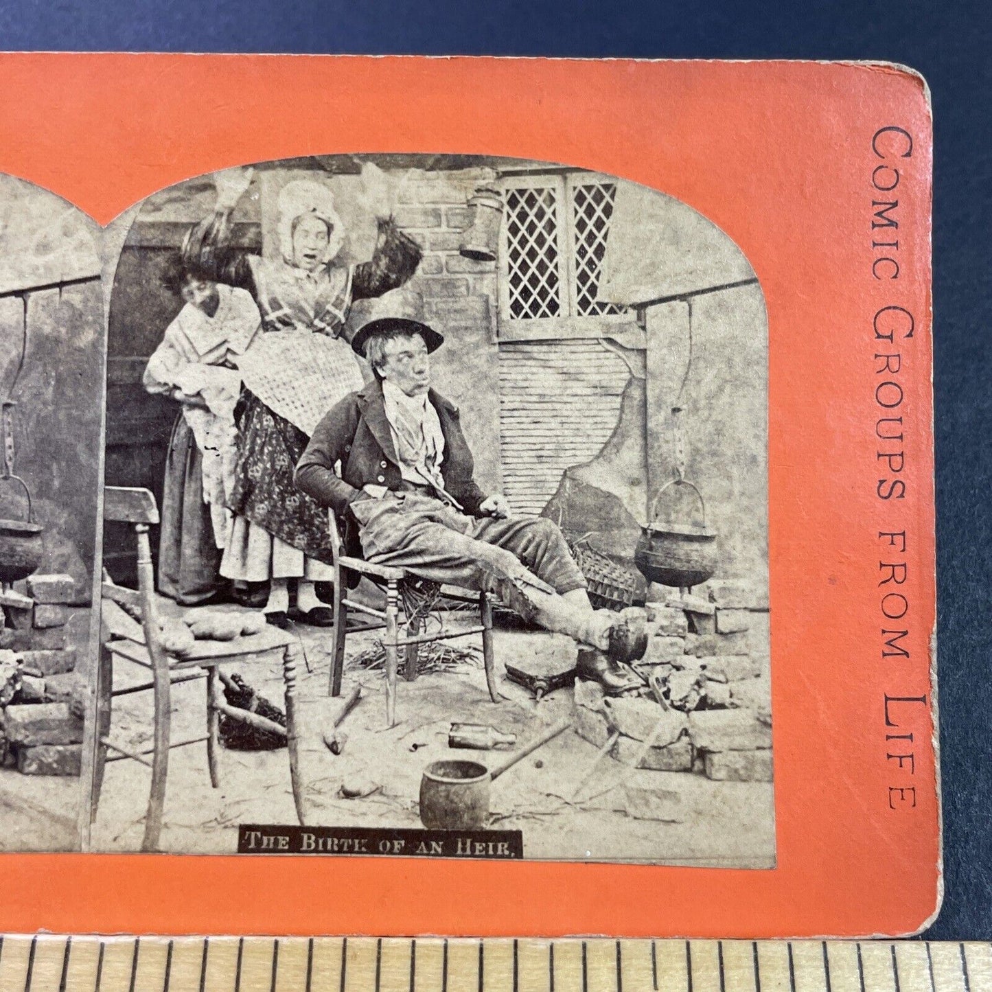 Antique 1860s Woman Gives Birth While Man Drinks Stereoview Photo Card P3990