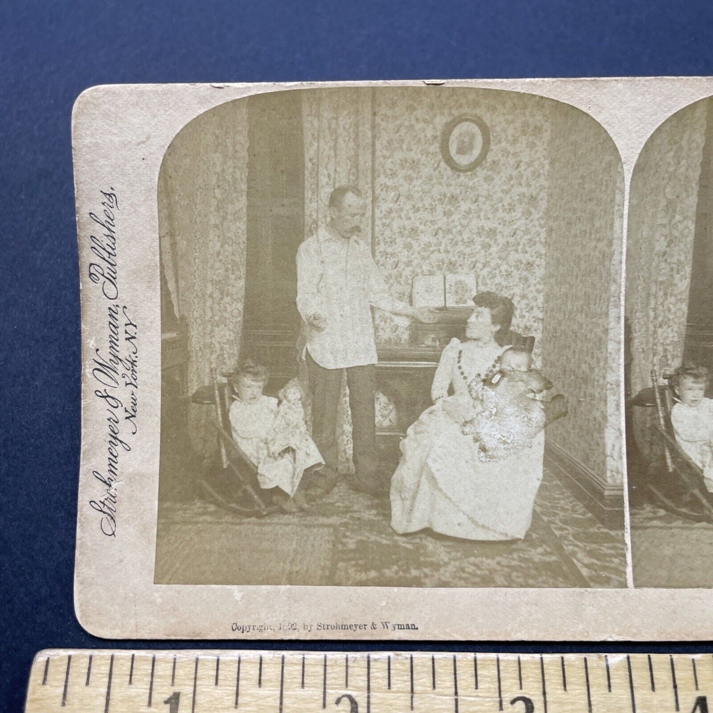 Antique 1892 Man Angry At Wife Buttons Aren't Sewn Stereoview Photo Card P2542