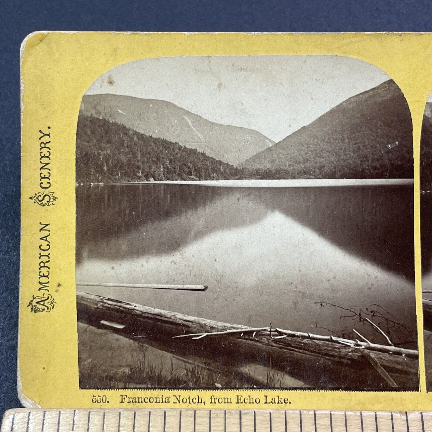 Antique 1870s Echo Lake Franconia Notch NH Stereoview Photo Card V1906