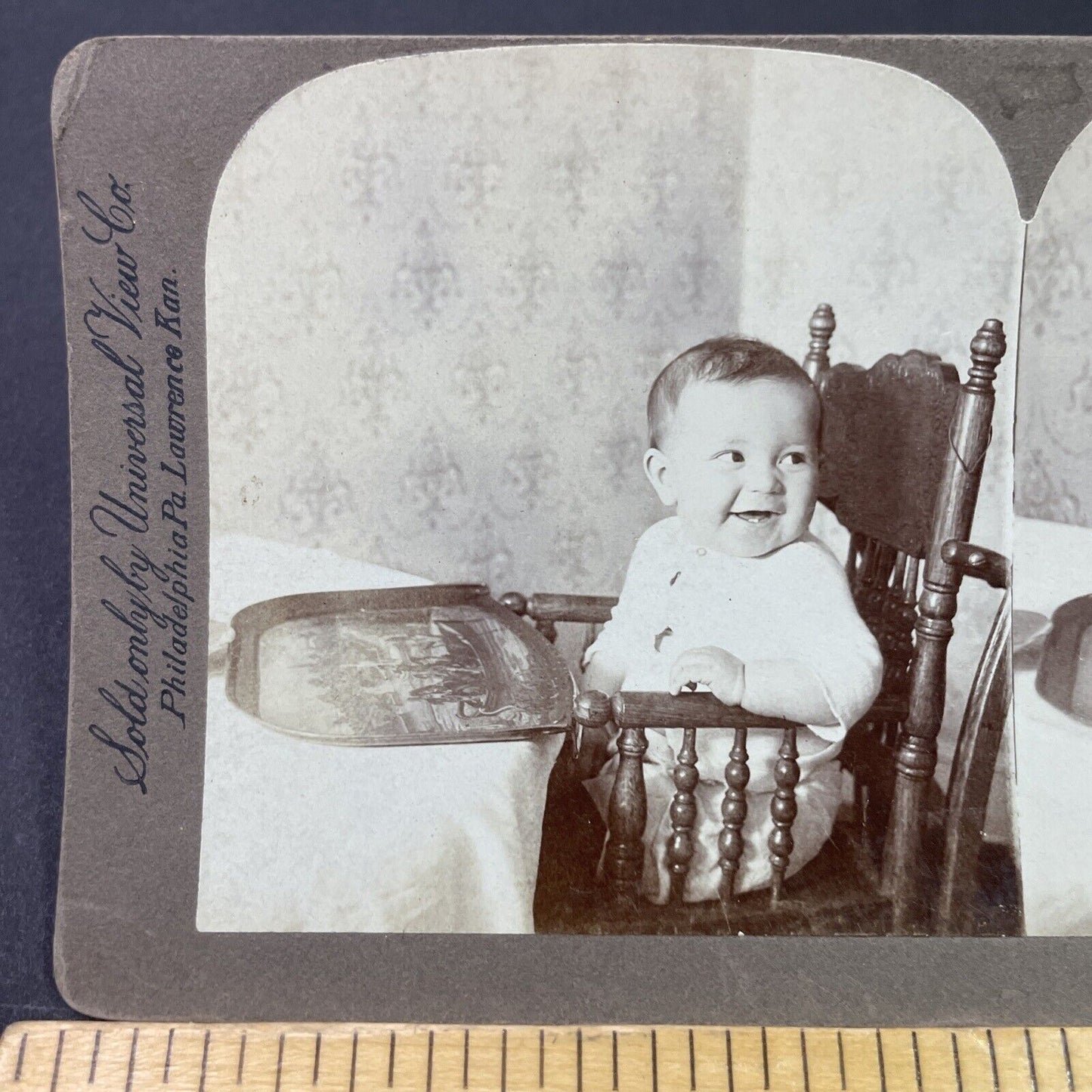 Antique 1899 Baby Sits In A Victorian High Chair Stereoview Photo Card P3367