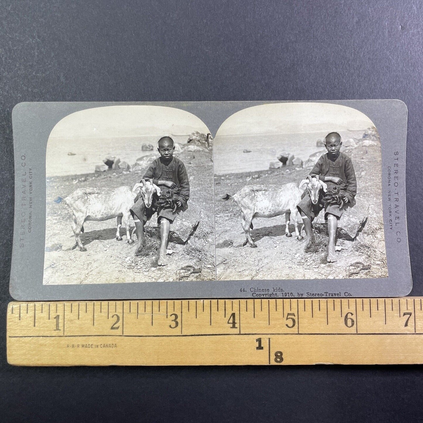 Traditional Chinese Farm Boy With A Goat Stereoview Antique c1910 X3104