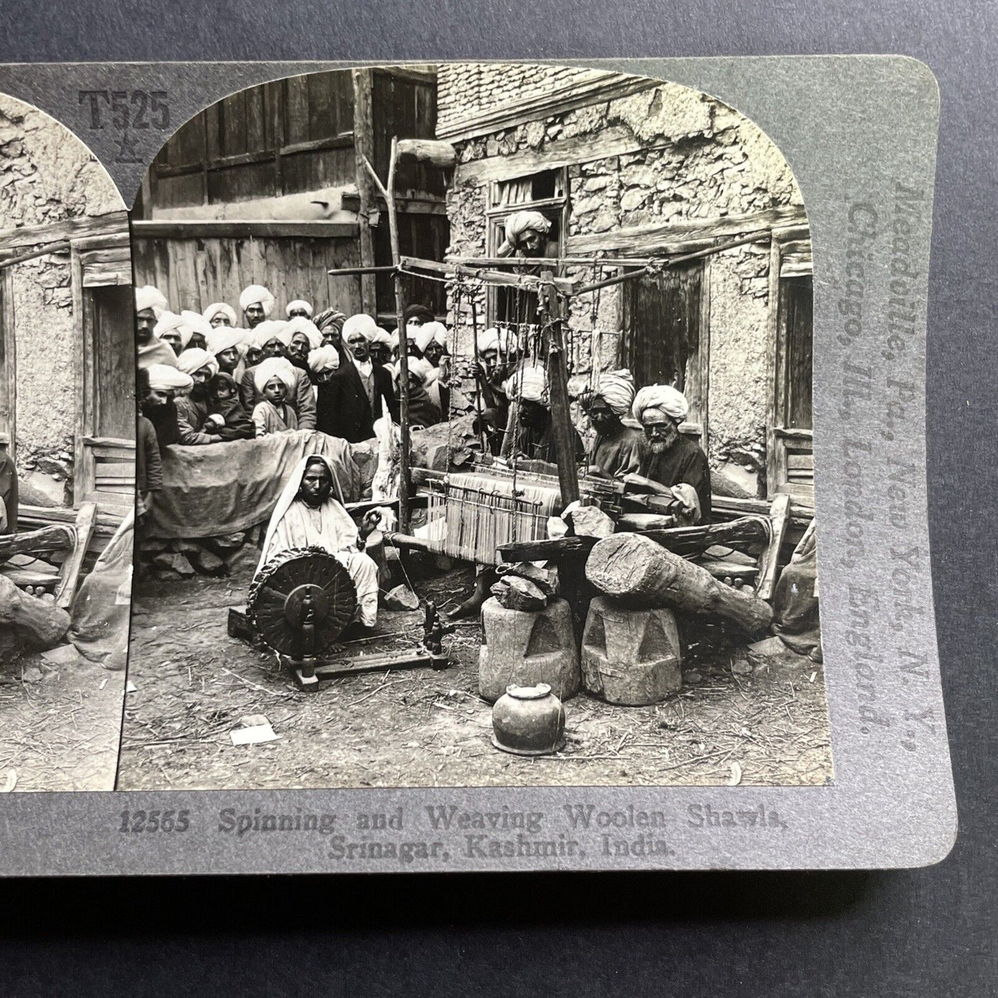 Antique 1918 Making Wool Clothes Srinagar India Stereoview Photo Card P1716