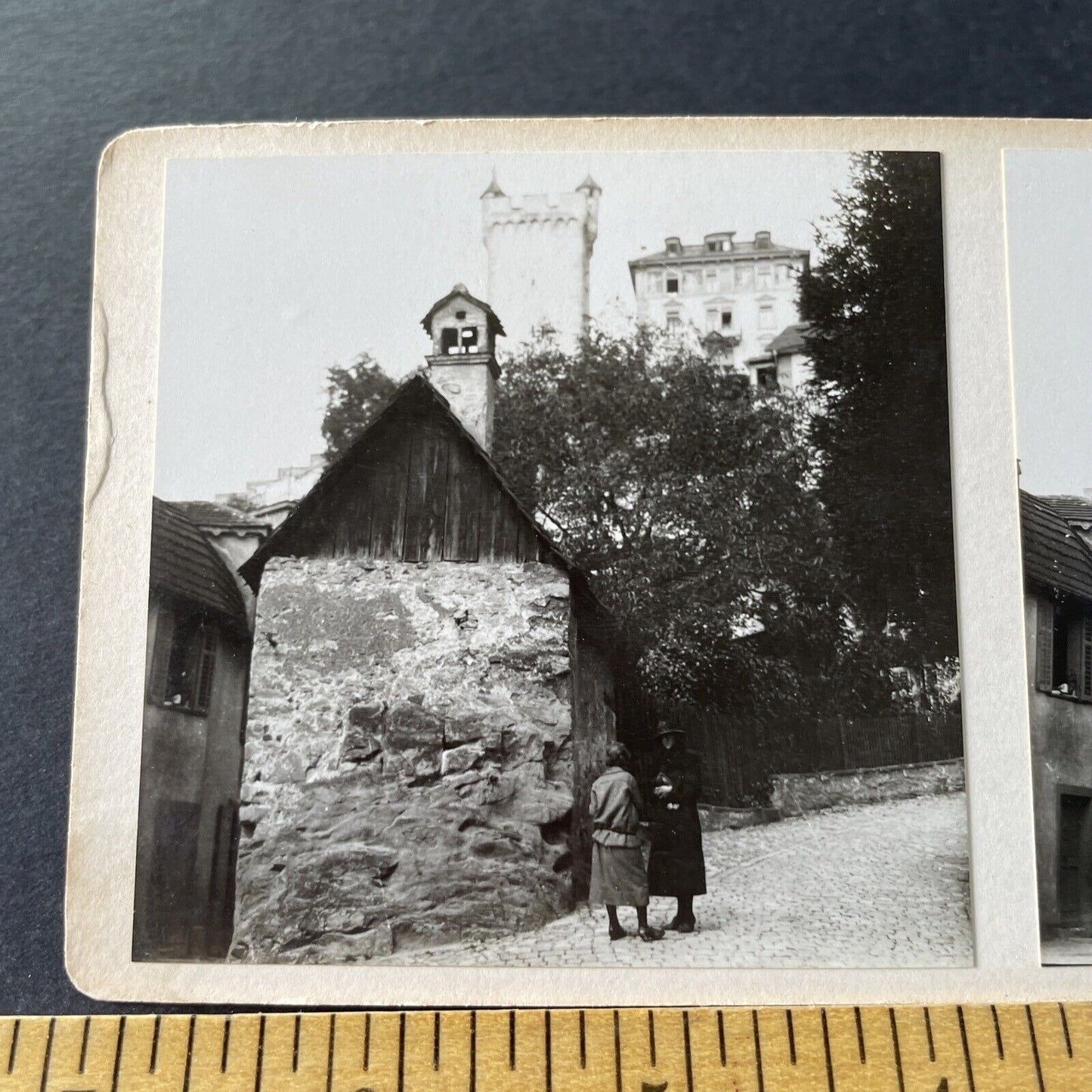 Antique 1925 Peasant Women Talk In Italy OOAK Stereoview Photo Card P3271