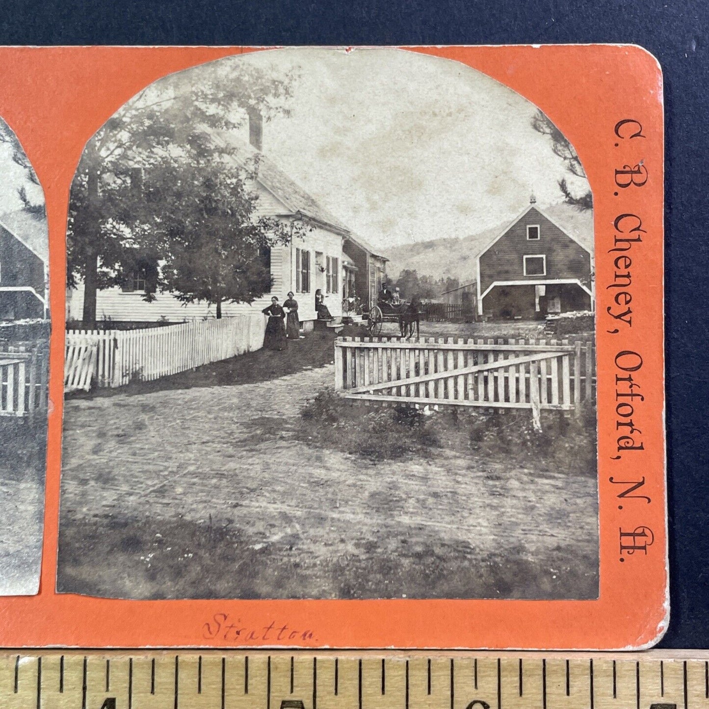 Stratton House Fairlee Vermont Stereoview CB Cheney Photo Card Antique 1869 X992