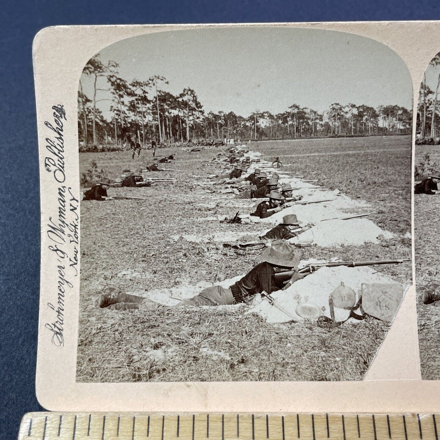 Antique 1898 US Army Marksmen Rifleman Soldiers Stereoview Photo Card V3284