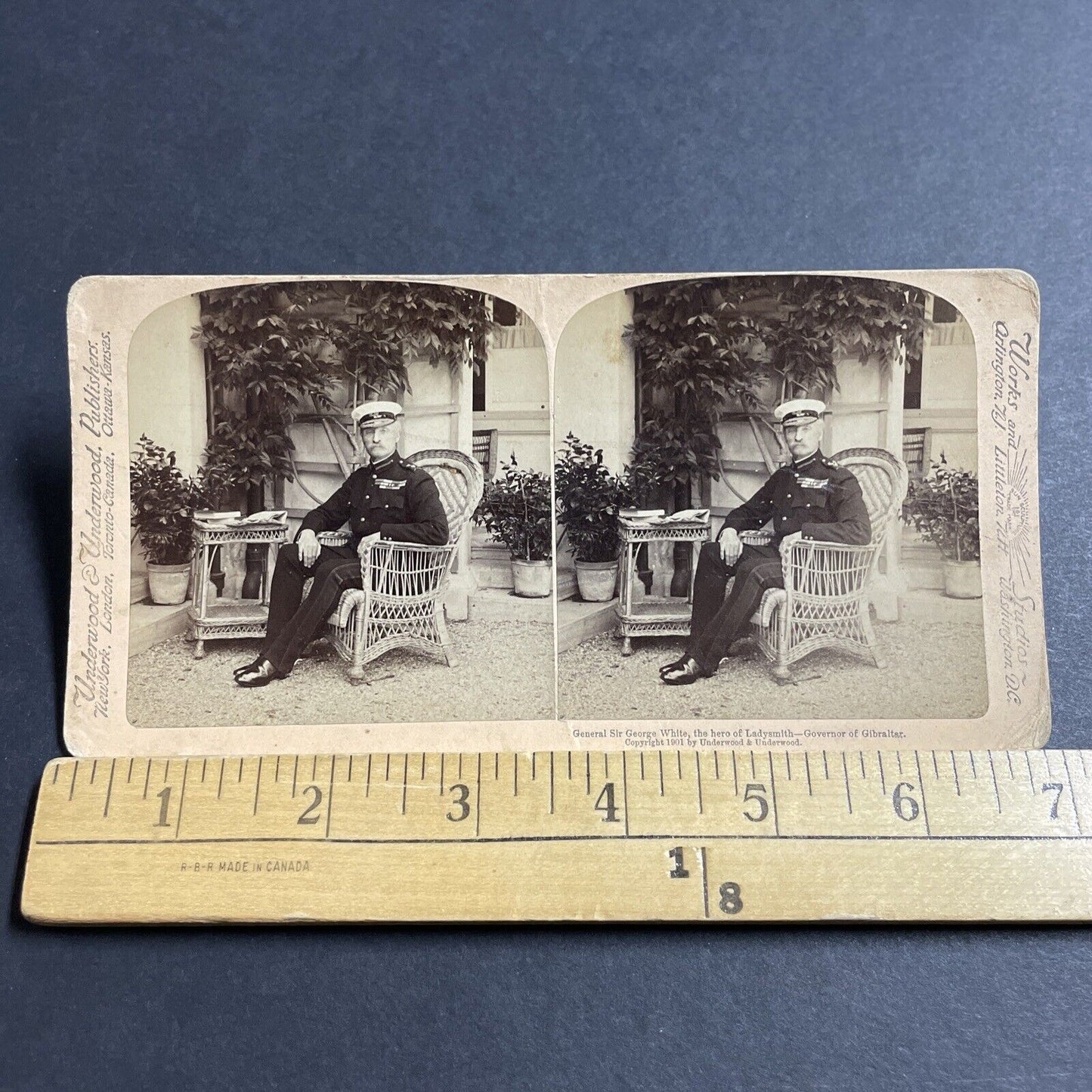 Antique 1901 British Army General George White Stereoview Photo Card P5537