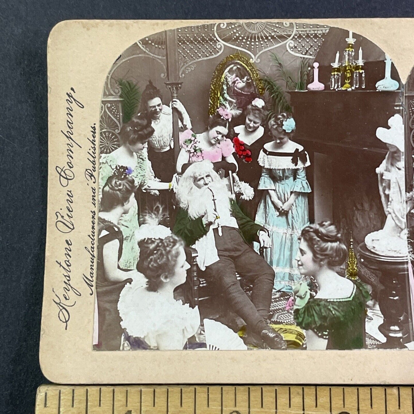 Victorian Santa Claus Green Jacket Stereoview Christmas Antique c1900 X1892