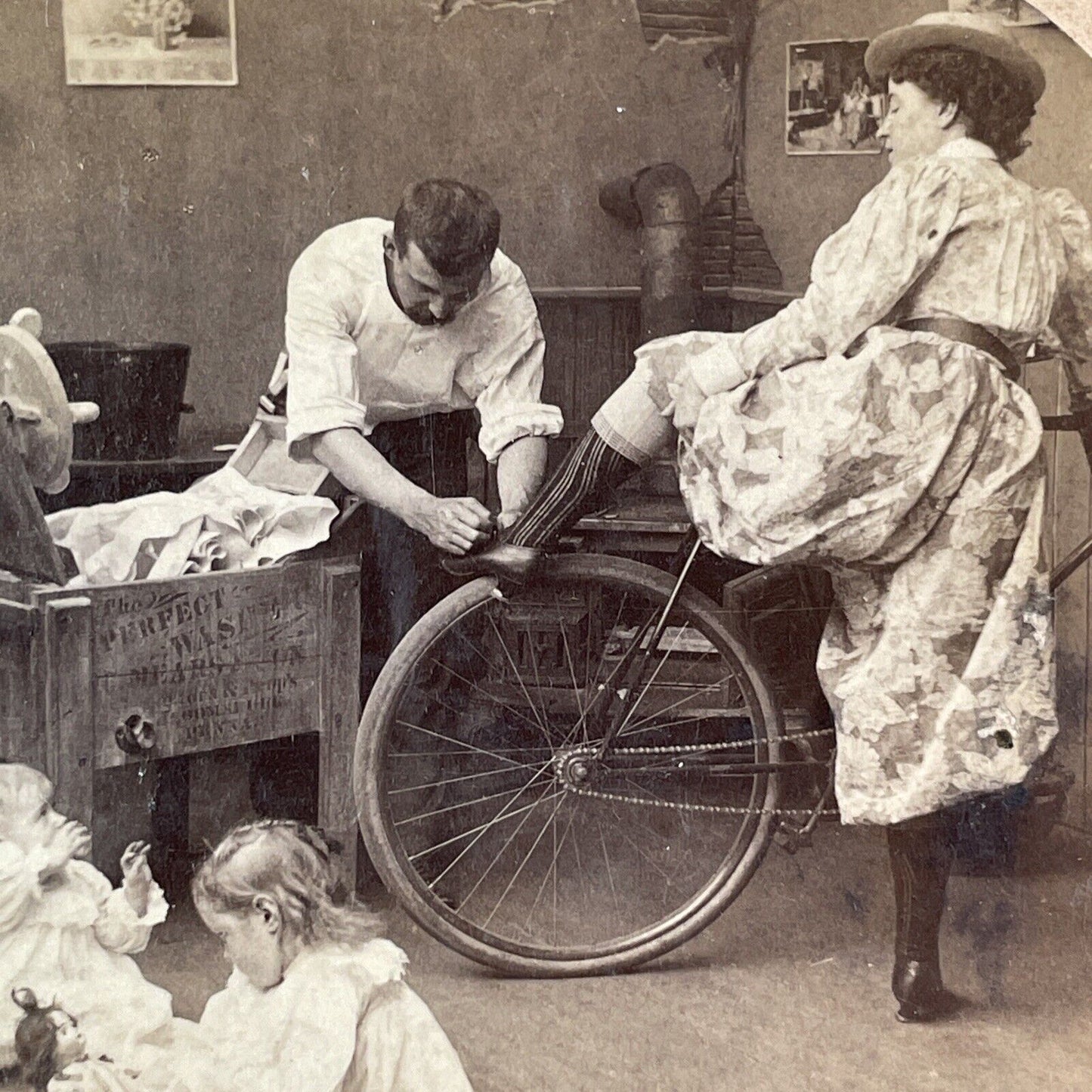 Man Tying Woman's Shoe Suffragette Movement Stereoview Antique c1897 X1897