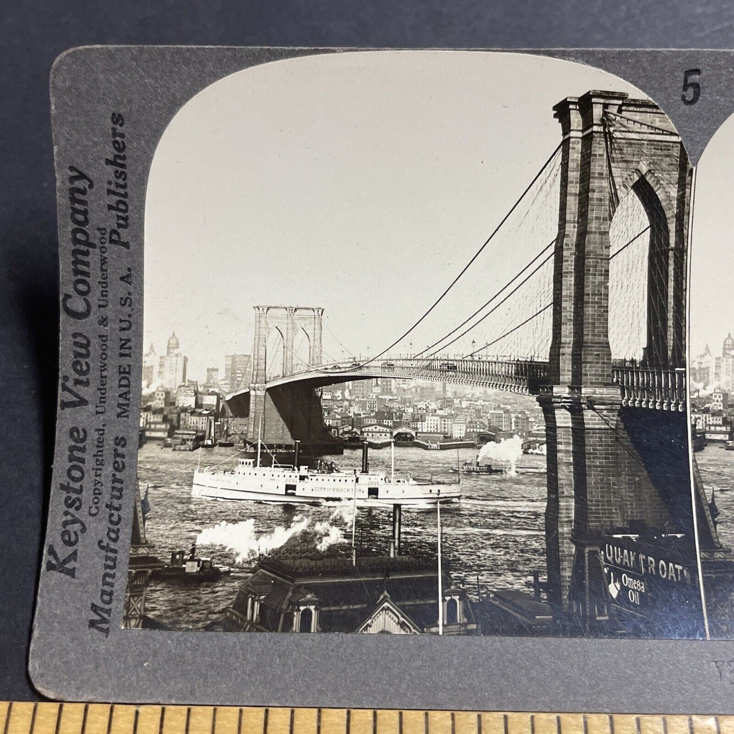 Antique 1910s The Brooklyn Bridge Manhattan New York Stereoview Photo Card P5055