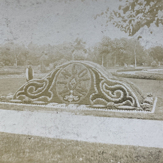 Antique 1890s Floral Clock Lincoln Park Chicago Stereoview Photo Card V3327