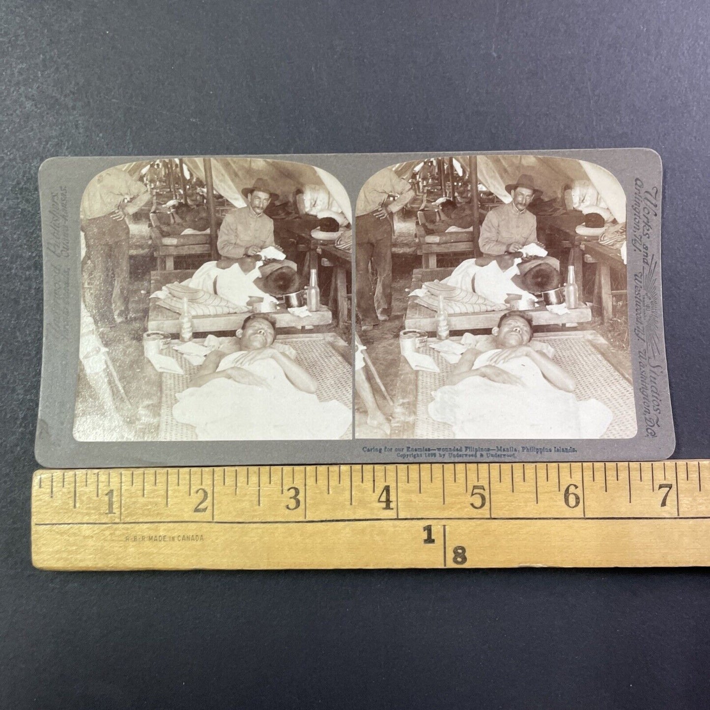 US Hospital For Injured Rebel Troops Stereoview Philippines Antique c1899 X2739