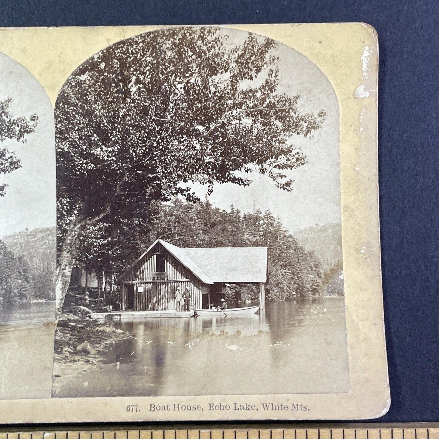 Echo Lake Boat House New Hampshire Stereoview Antique c1870s Y2157