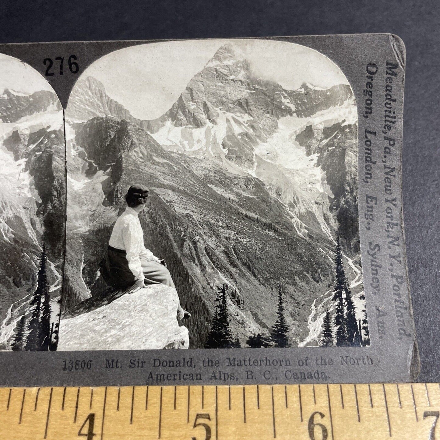 Antique 1910s Women At Cliff Edge Alberta Rockies Stereoview Photo Card P3663