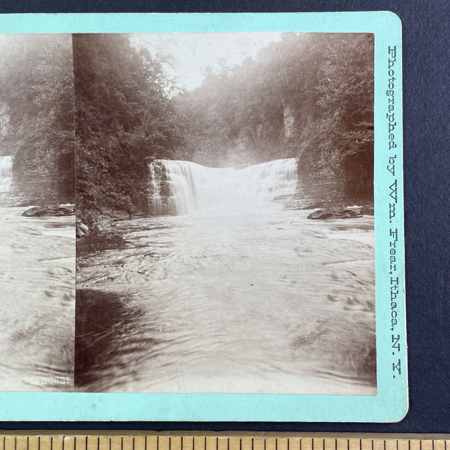 Waterfall In Ithaca Gorge New York Stereoview William Frear Antique c1880 Y1199