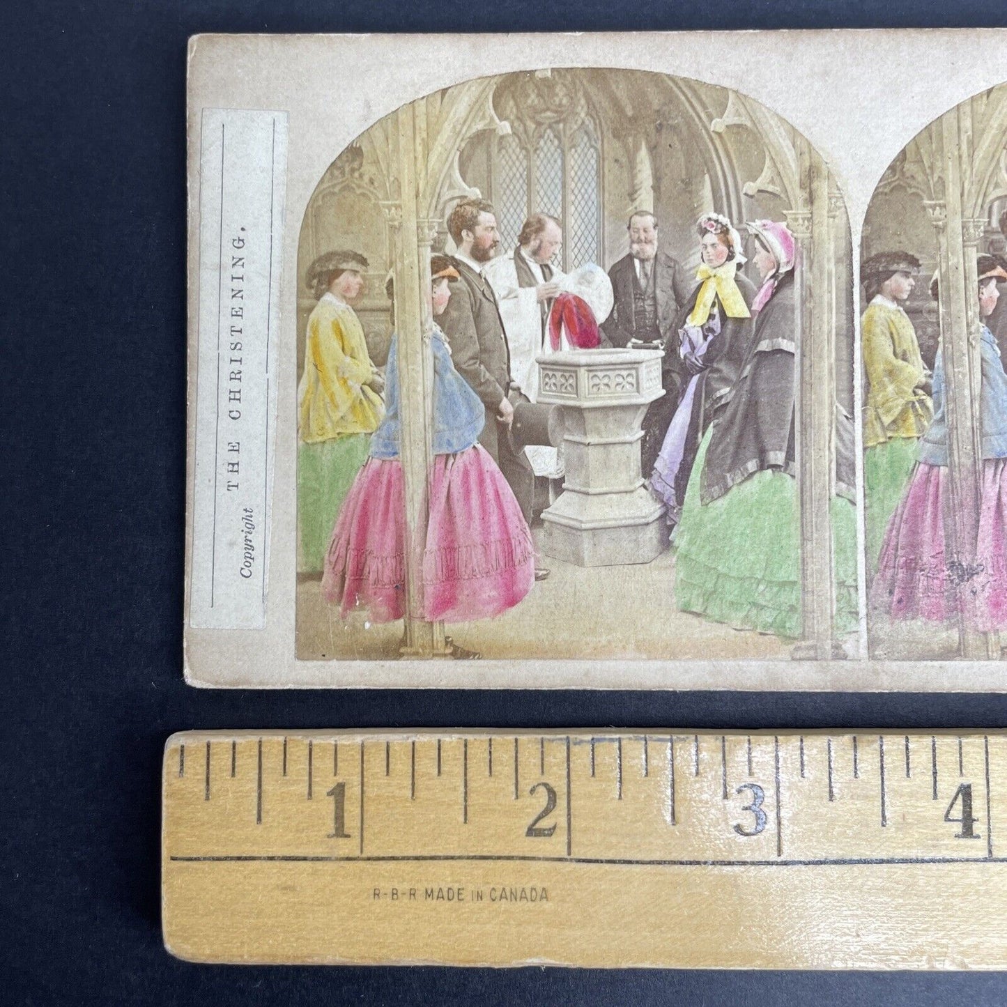 Antique c1840s Baptism Christening Of A Child Stereoview Photo Card PC826