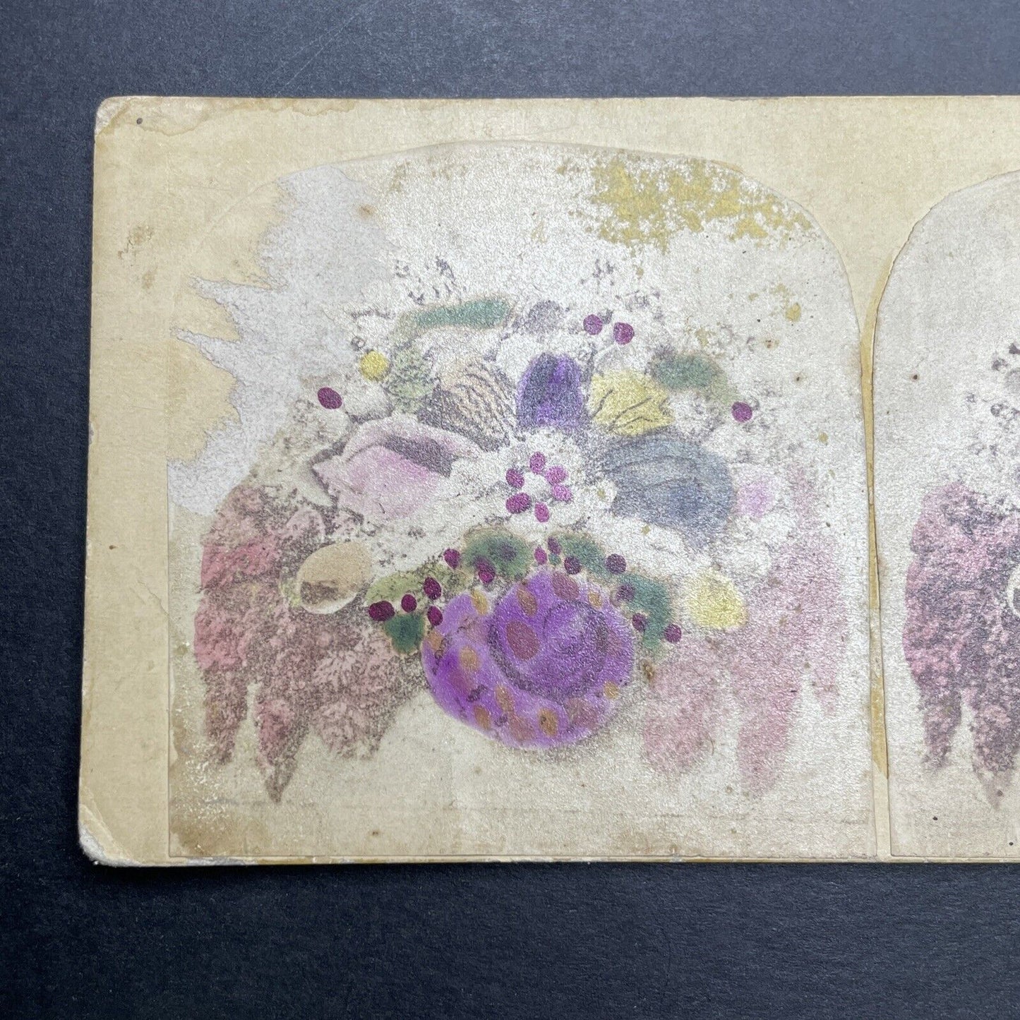 Antique 1860s Basket Of Flowers With Large Conche Stereoview Photo Card P1179