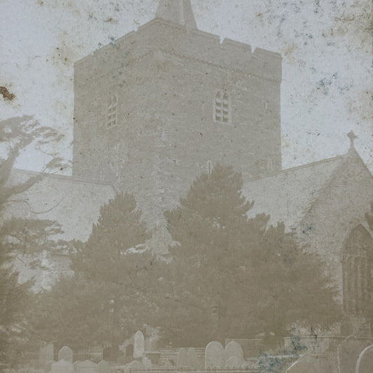 Antique 1910 Llanbadarn Fawr Church Ceredigion UK Stereoview Photo Card V2206