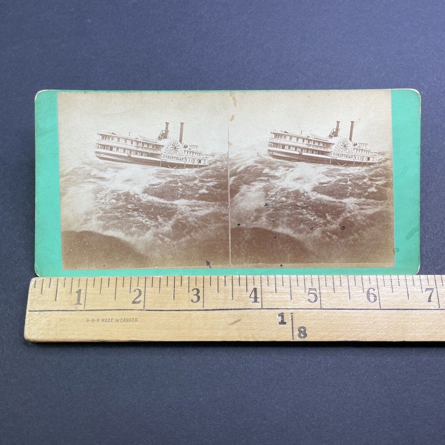 Antique 1860s Steam Ship In Rough Lake Ontario Storm Stereoview Photo Card V462