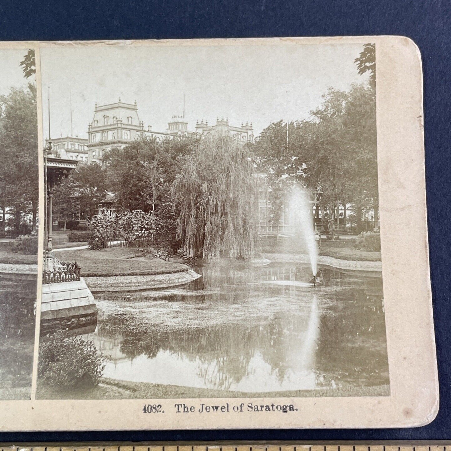 Saratoga Springs New York Fountain and Gardens Stereoview Antique c1880s X4122
