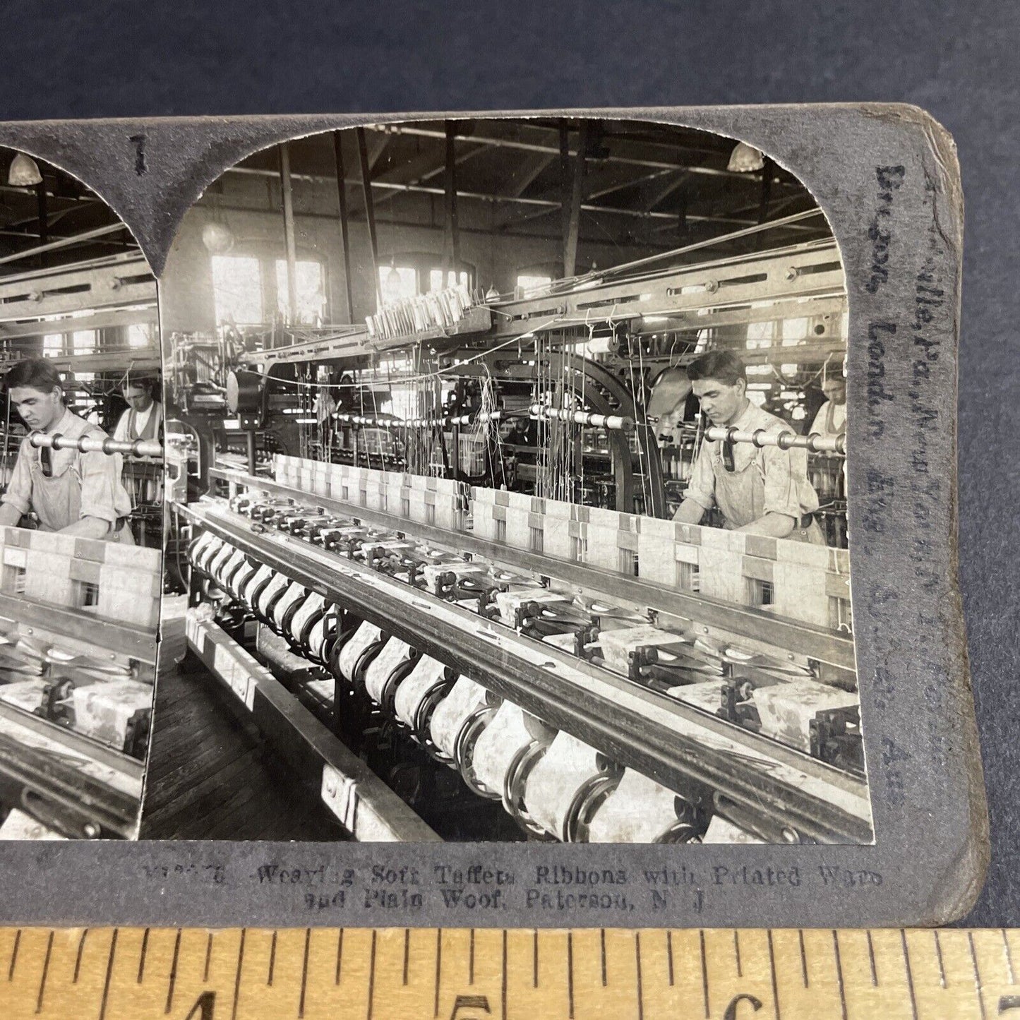 Antique 1920s Fabric Ribbon Factory Paterson NJ Stereoview Photo Card P4278