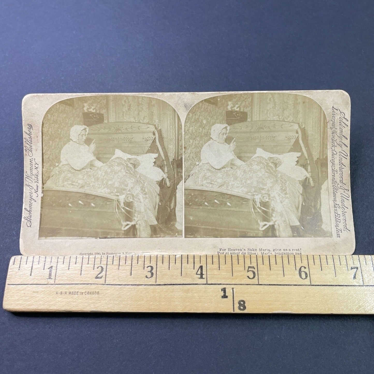 Antique 1890 Wife Scolds Drunk Husband In Bed Stereoview Photo Card P2939