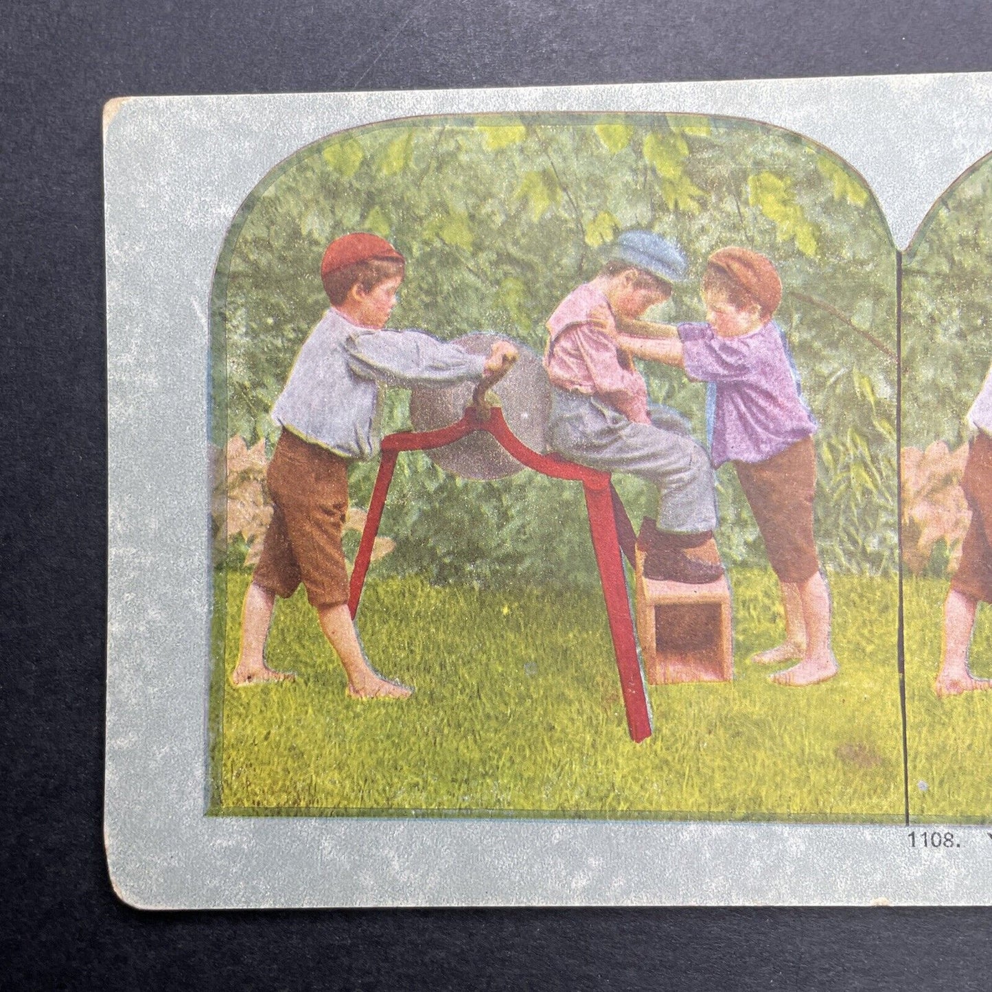 Antique 1892 Boys Ruining A Pair Of Pants Stereoview Photo Card P1234