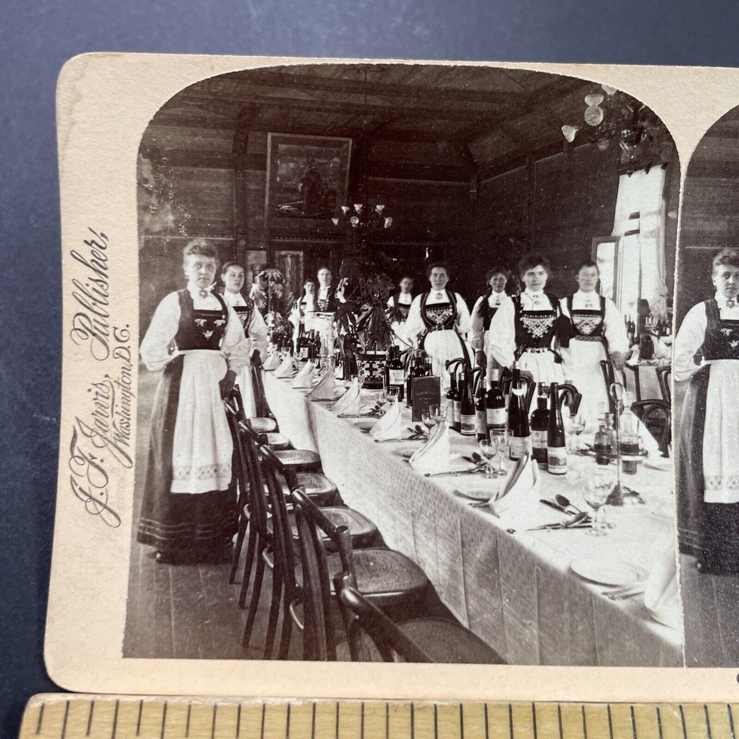 Antique 1894 Women In The Stalheim Hotel Switzerland Stereoview Photo Card P3944