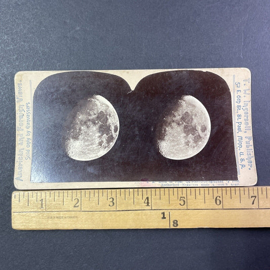 First Quarter Moon Stereoview Professor Lewis Rutherford Antique c1870s X2749