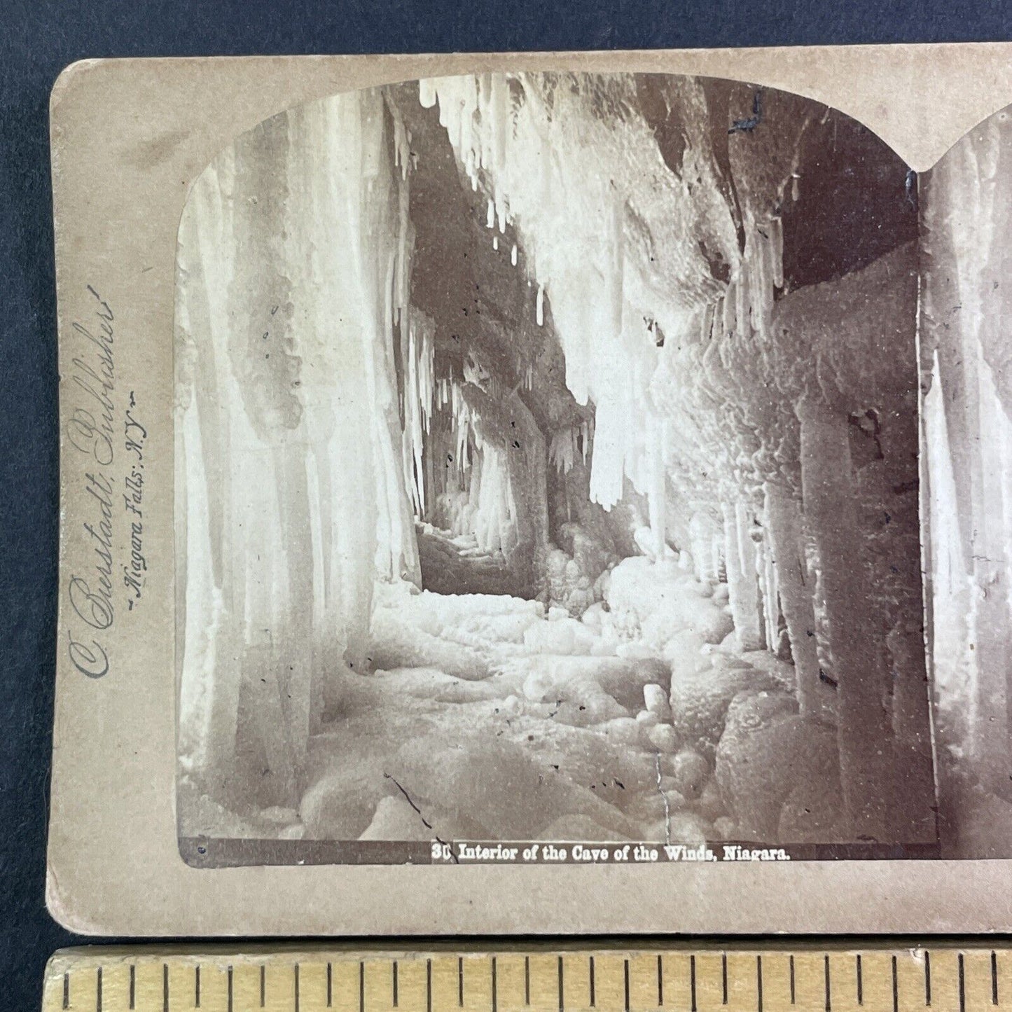 Cave of Winds Frozen Arch Stereoview Charles Bierstadt Antique c1880 Y2710