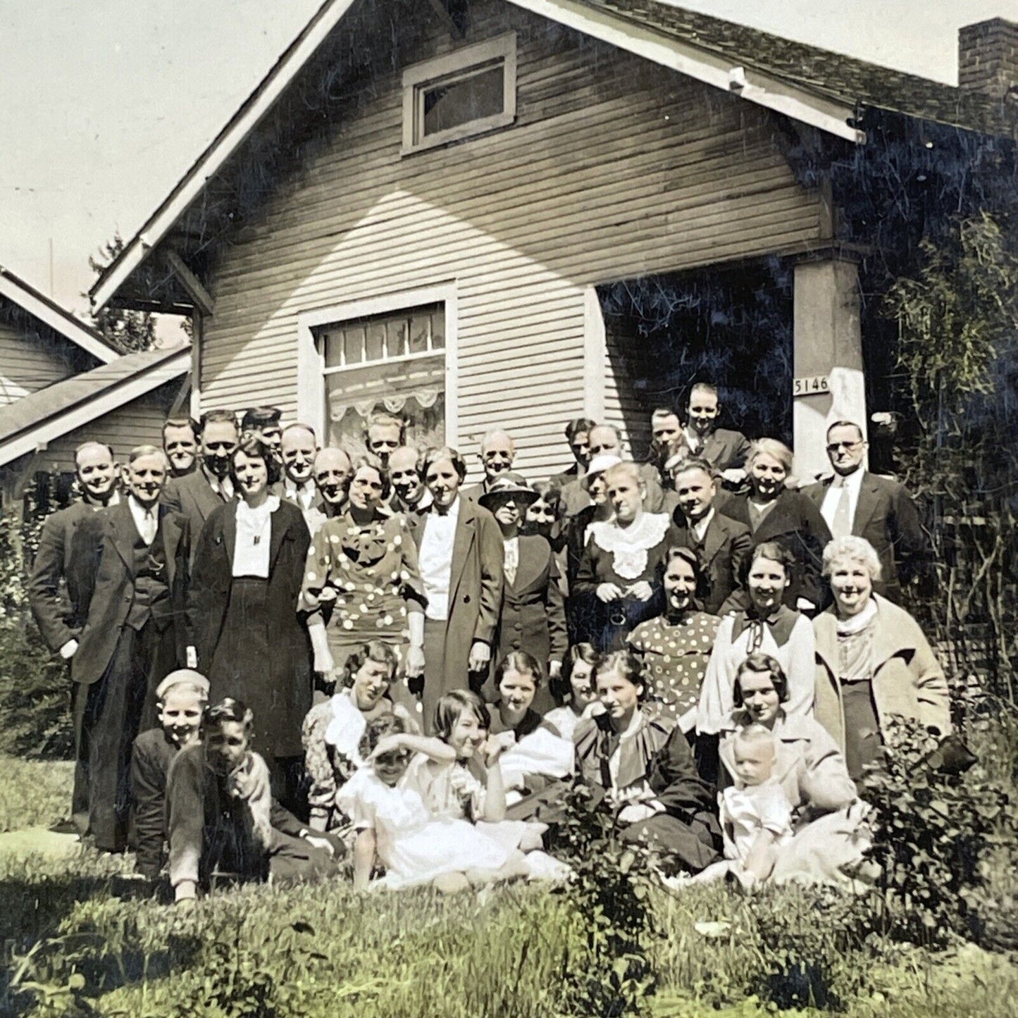 Family Photograph May 8 1935 Stereoview Homemade Antique c1935 X1813