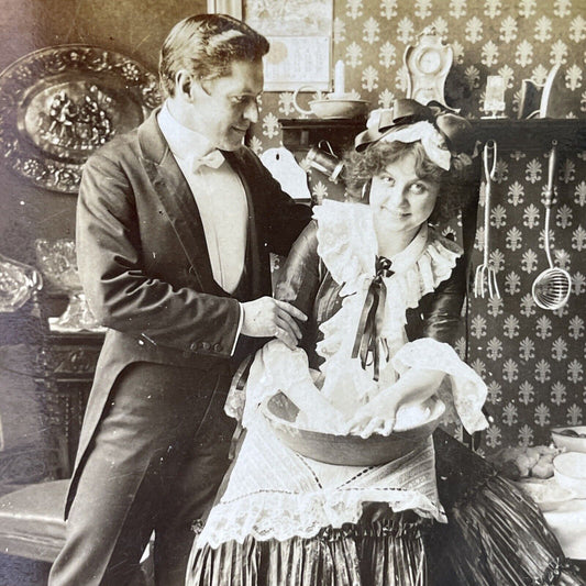 Antique 1902 Husband Flirts With French Maid Servant Stereoview Photo Card P3015