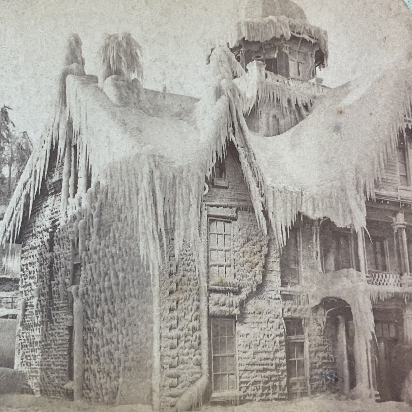 House Covered in Ice Stereoview Charles Bierstadt Antique c1870s Y1462