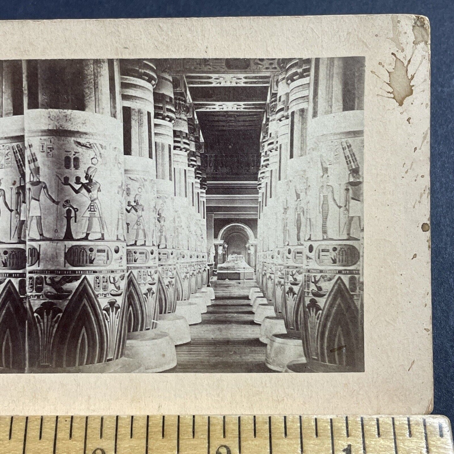 Antique 1860s Crystal Palace Egypt Pillars London Stereoview Photo Card P1980-07