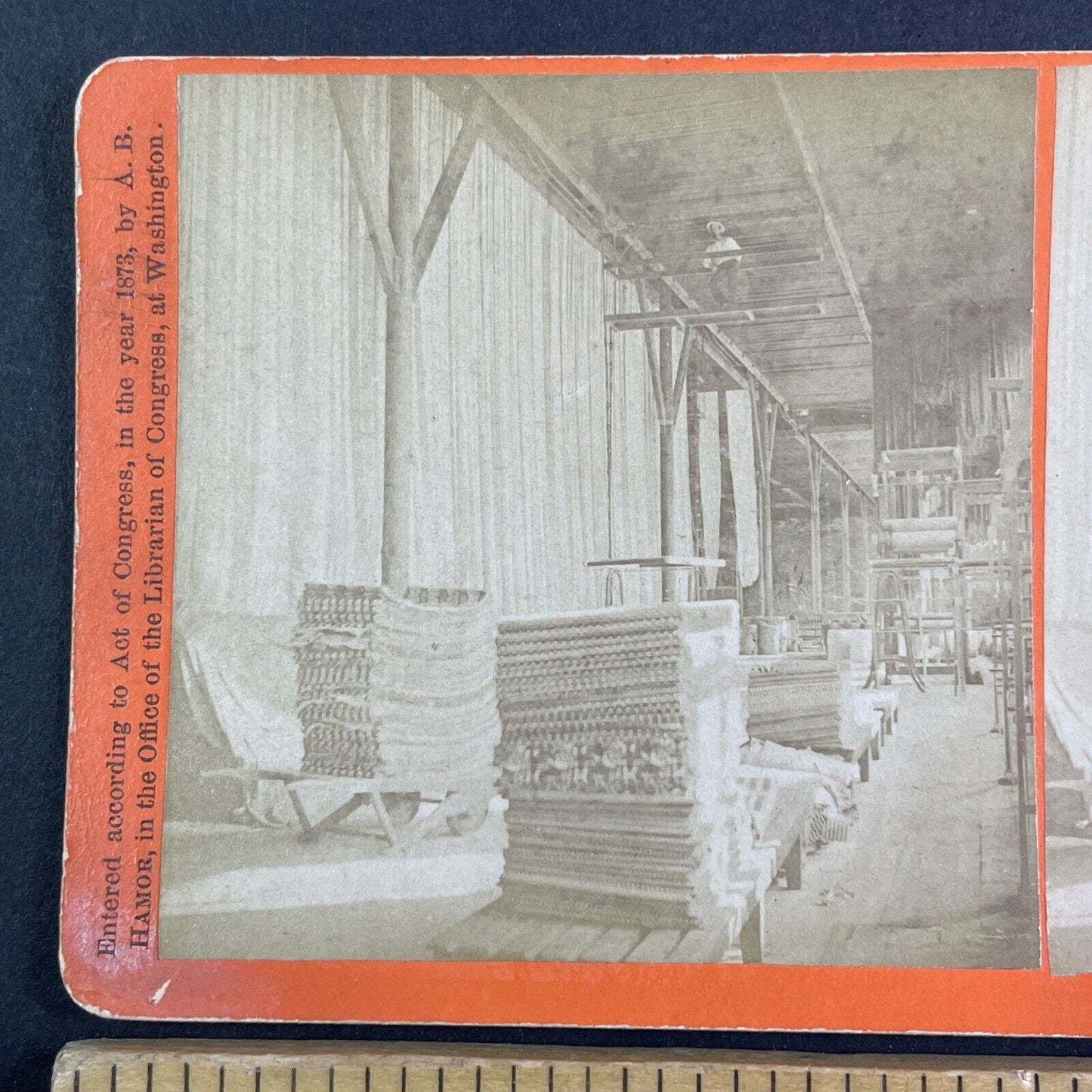 Hanging Room Langdon Mills Manchester NH Stereoview A.B. Hamor c1873 Y2615