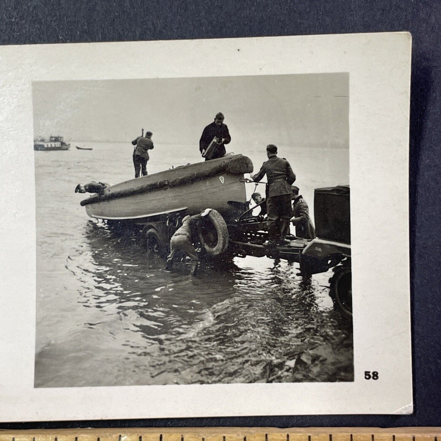 SMALL German Amphibious Assault Soldiers WW2 WWII Stereoview Vintage c1940 X2826