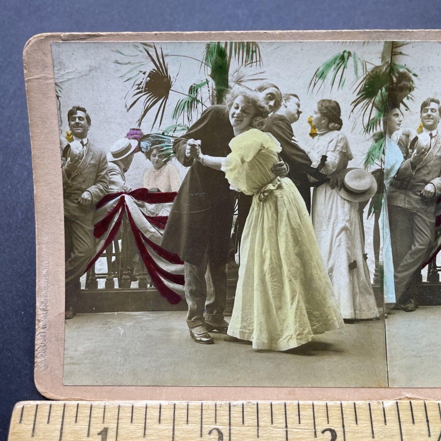 Antique 1902 Teenagers Dancing At A Ball Stereoview Photo Card P2503