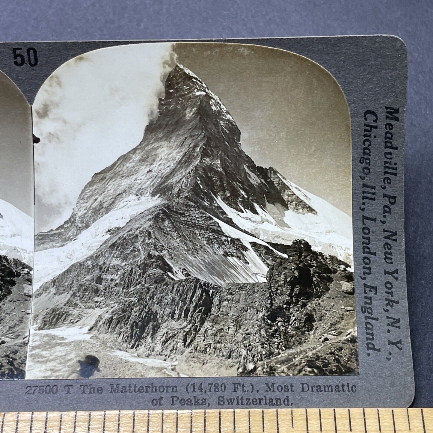 Antique 1910s Matterhorn Mountain Switzerland Stereoview Photo Card P2730