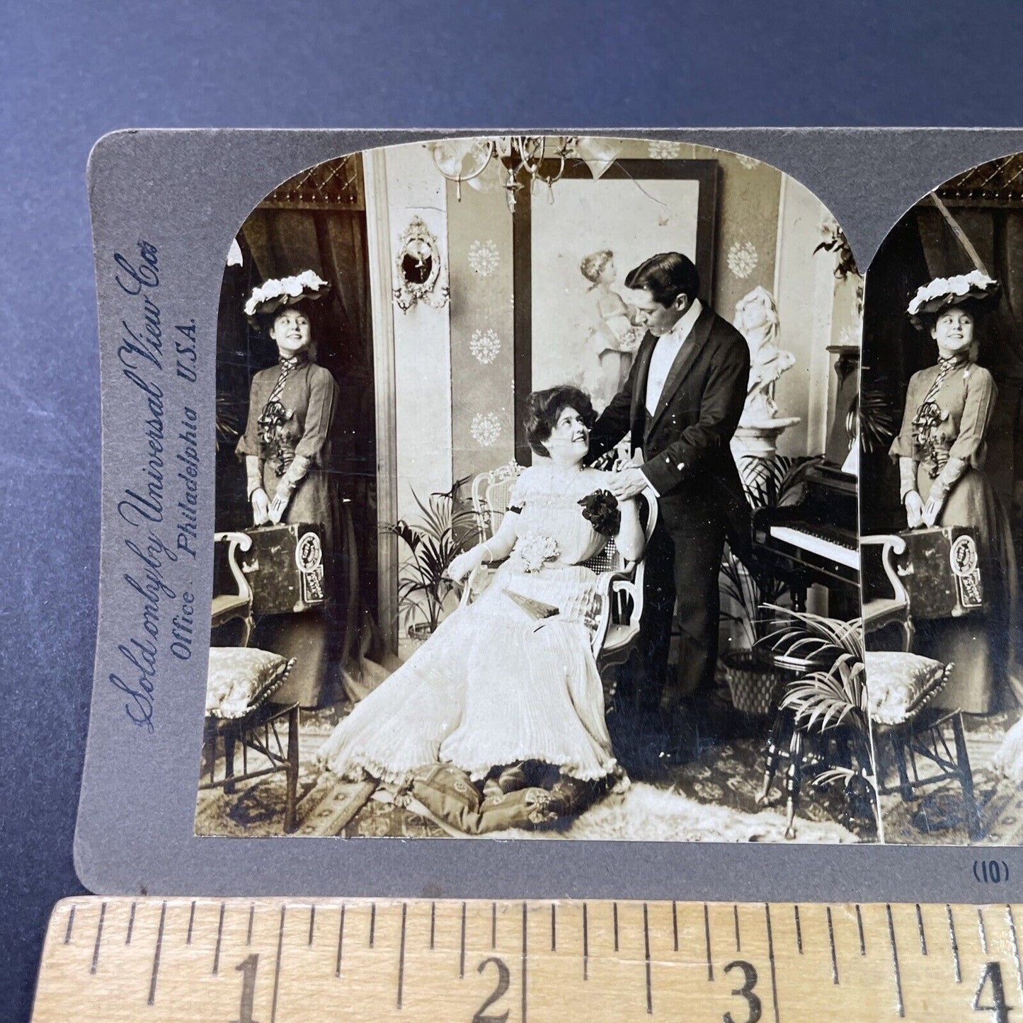 Antique 1902 New Maid Flirts With Married Man Stereoview Photo Card P2909