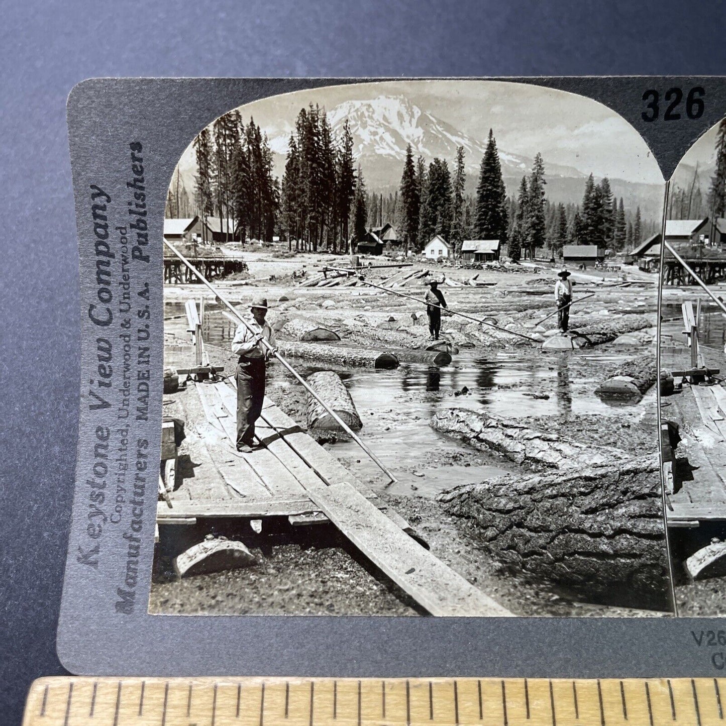 Antique 1910s Log Drivers Near Redding California Stereoview Photo Card P3201