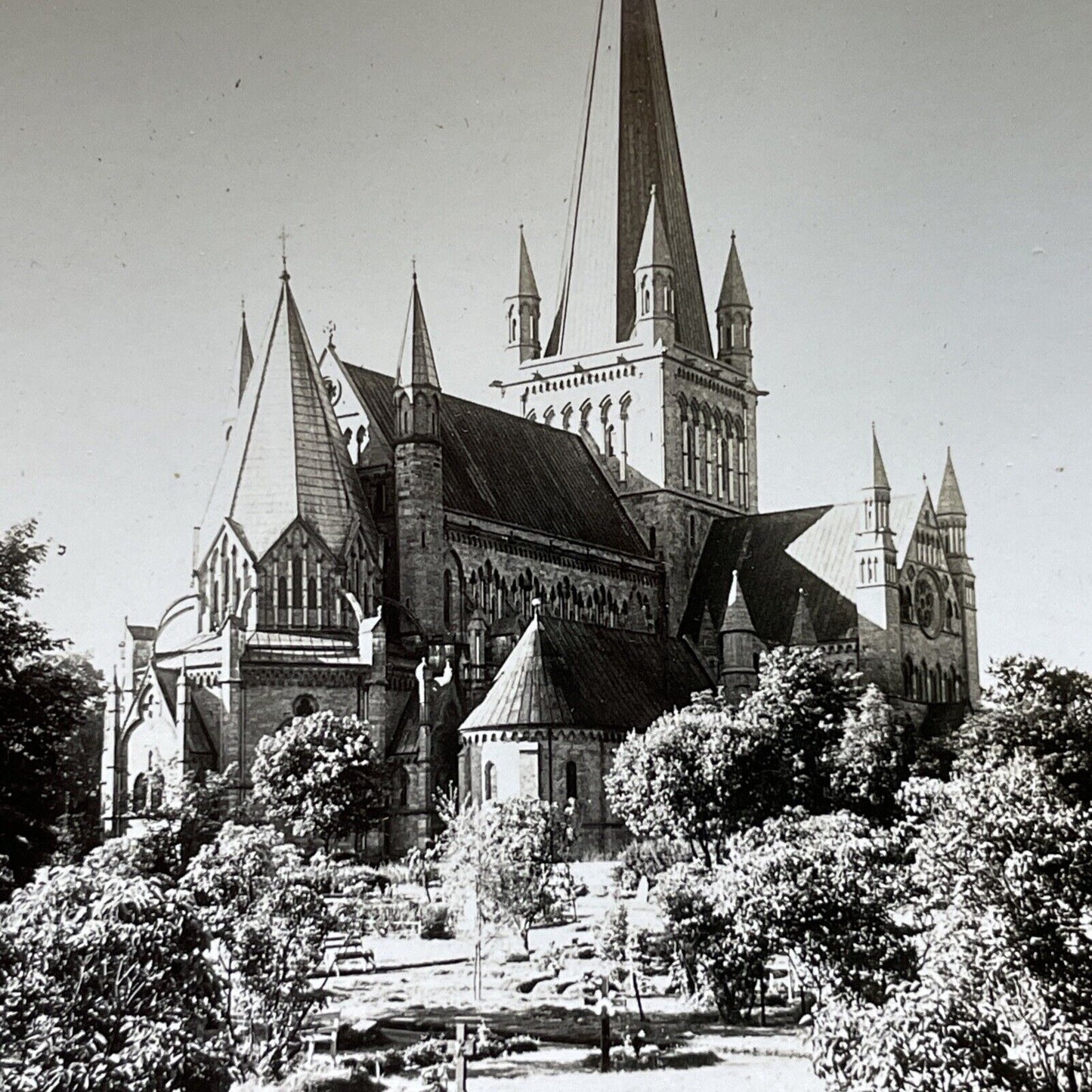 Antique 1920s Nidaros Cathedral Church Trondheim Stereoview Photo Card V2973