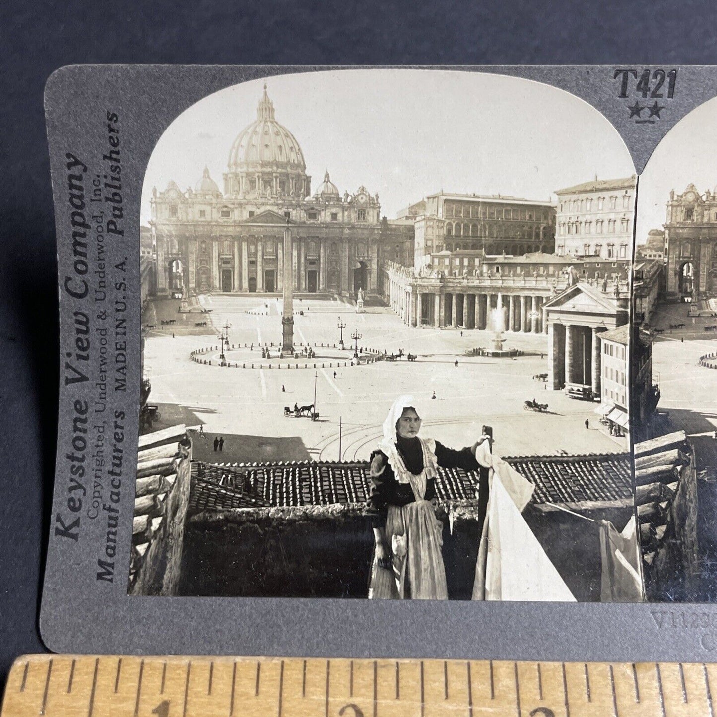 Antique 1910s Beautiful Servant Woman Rome Italy Stereoview Photo Card P4154