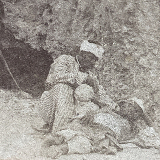 Antique 1899 A Dying Man Is Given Water On Road Stereoview Photo Card P4418