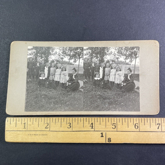 Lady Laura Borden with a Group of Children Stereoview Antique c1908 Y2727