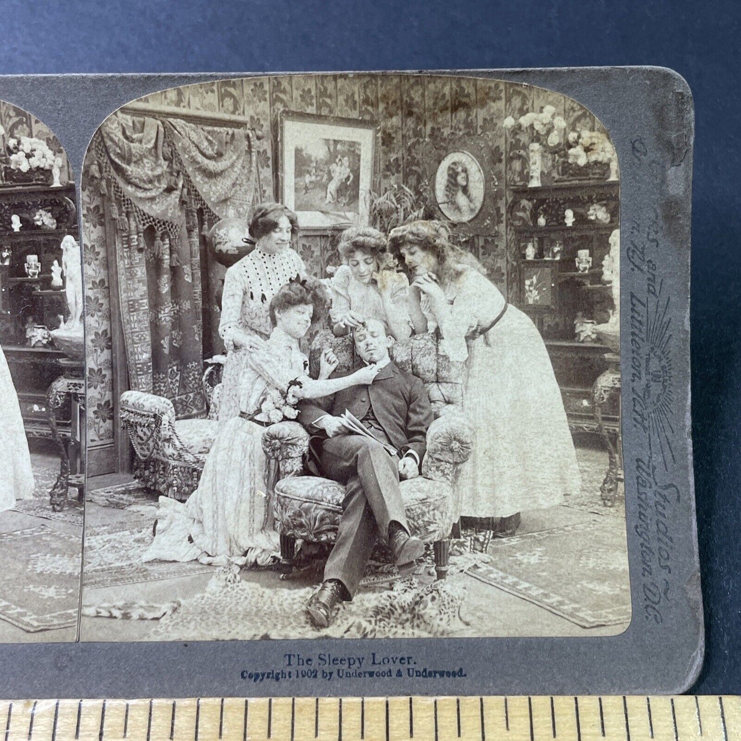 Antique 1902 Man Falls Asleep In A Brothel Stereoview Photo Card P2997