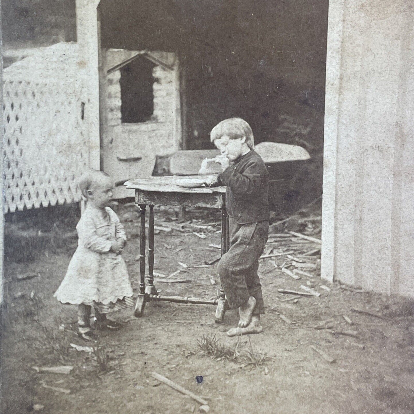 Farm Boy and Girl in Port Hope Ontario Stereoview Antique c1870 X4176