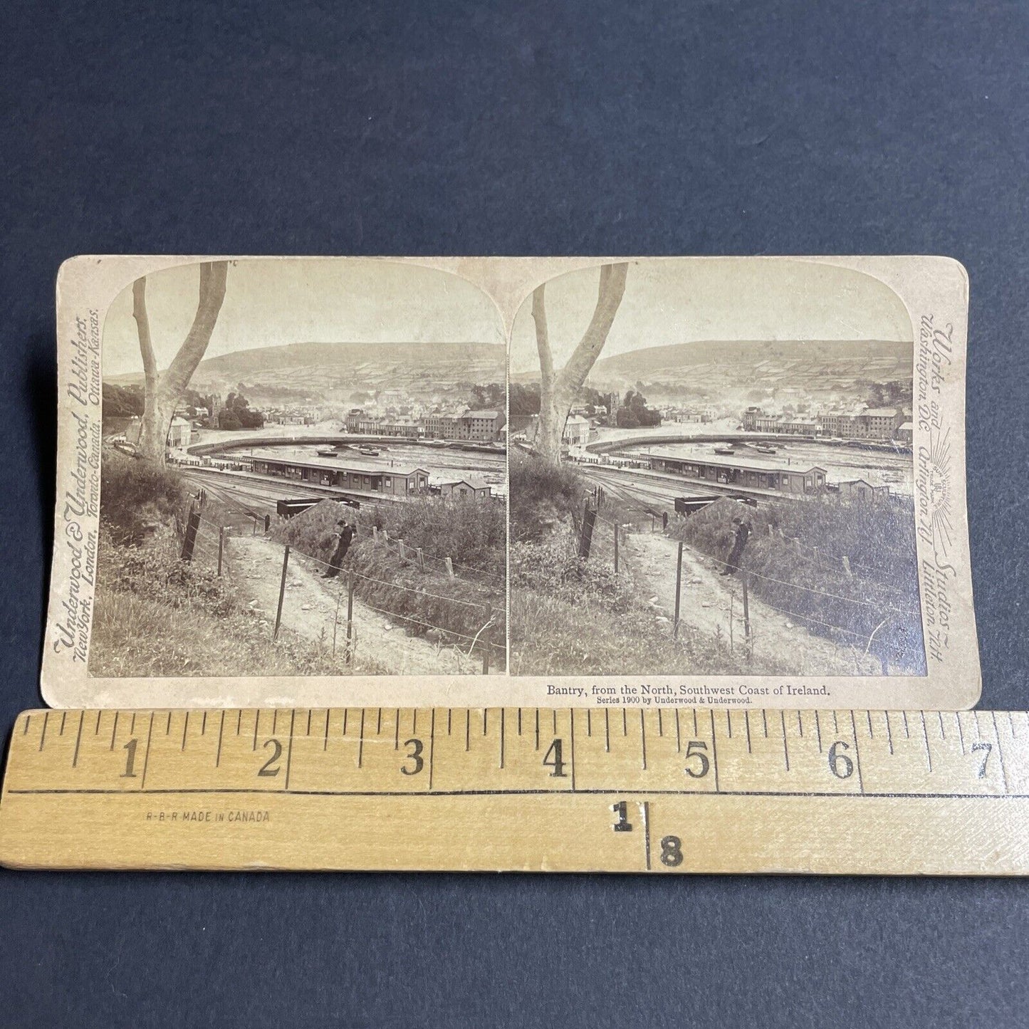 Antique 1900 Bantry Train Station & Town Ireland Stereoview Photo Card P4901